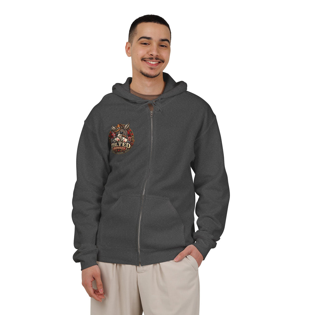 Unisex Heavy Blend™ Brand Label Poker Full Zip Hooded Sweatshirt