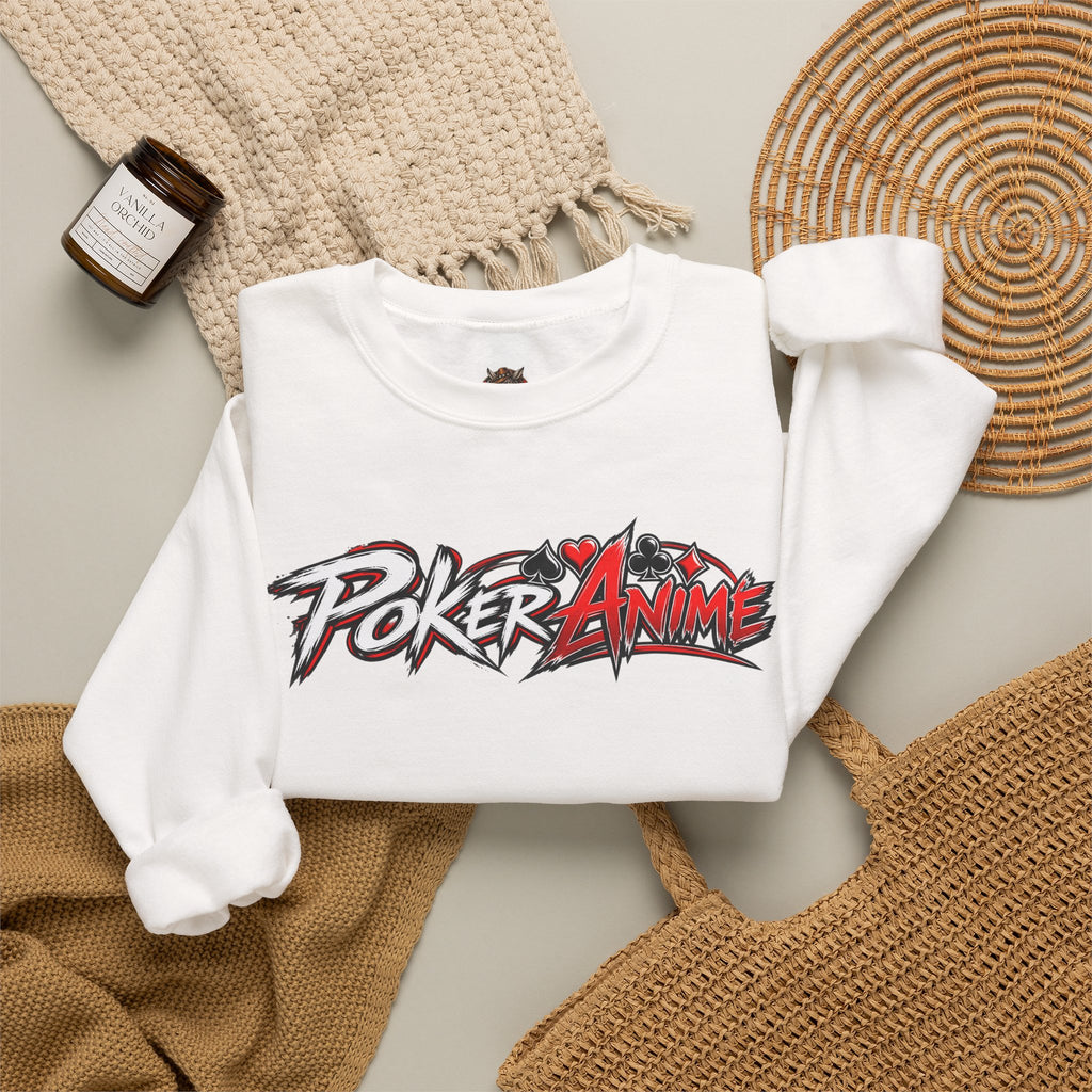 Poker Anime Crewneck Sweatshirt — "Play the Player, Not Your Cards" Graphic