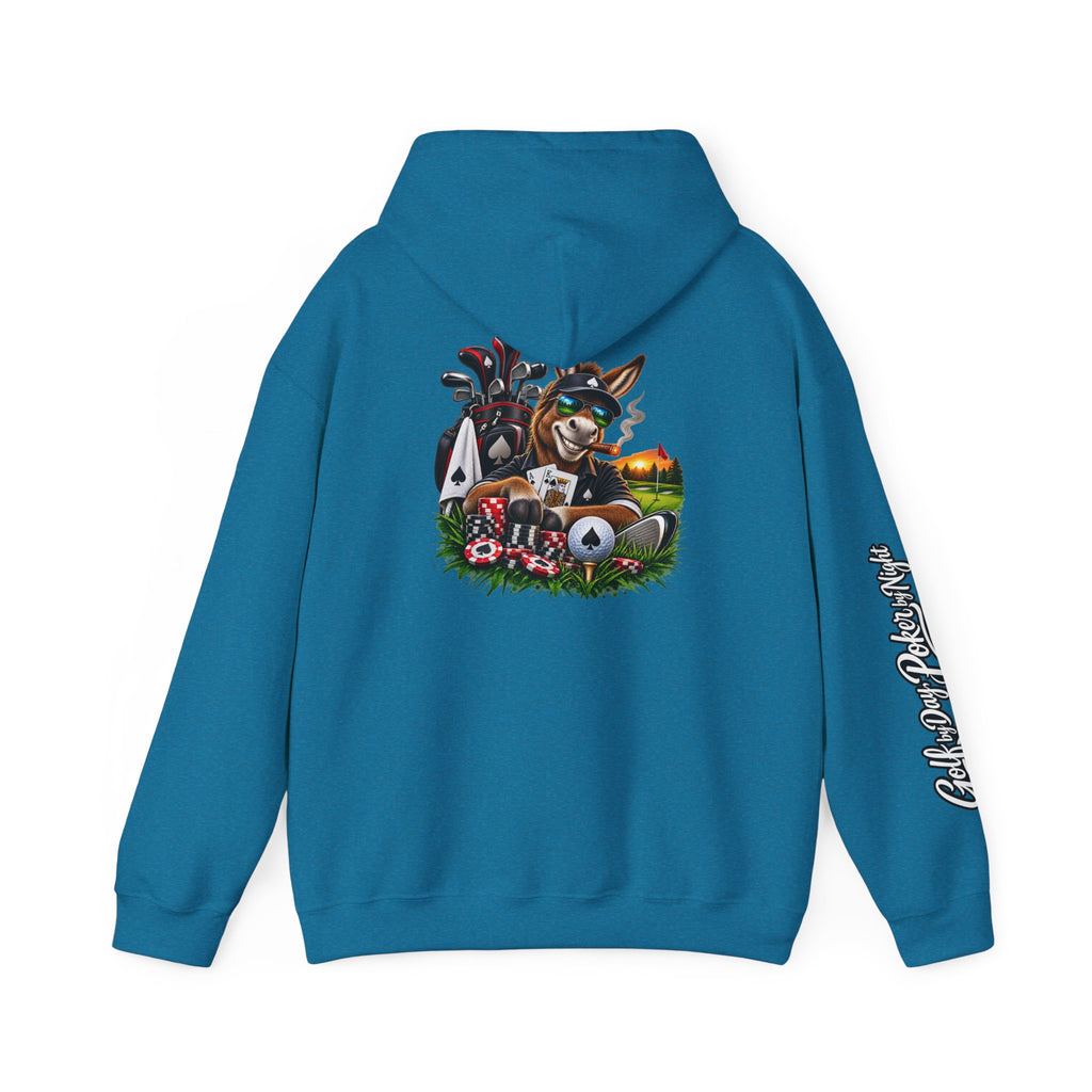 Golf Caddy/Poker Donkey Hoodie — Graphic Sleeve Script