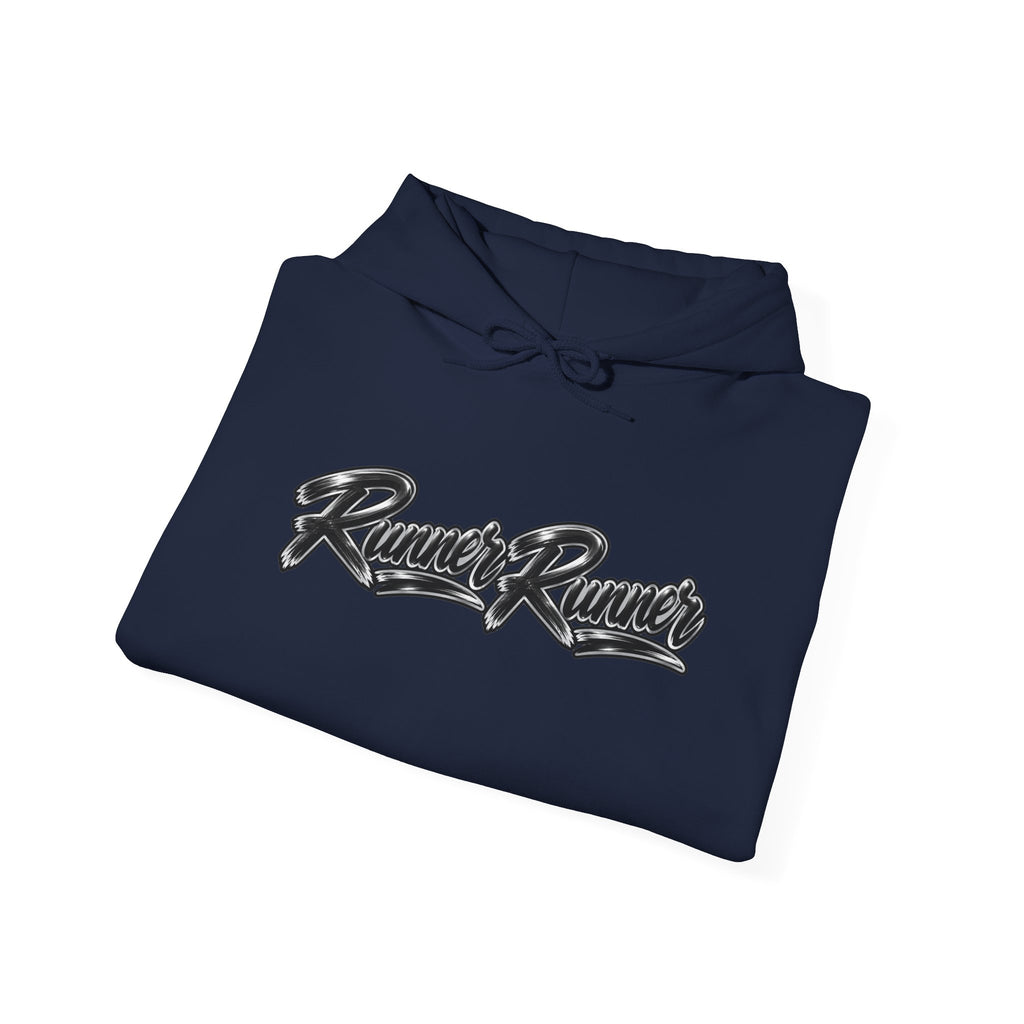 Runner Runner Graphic Hoodie — Vintage Script Poker Street-Art Back