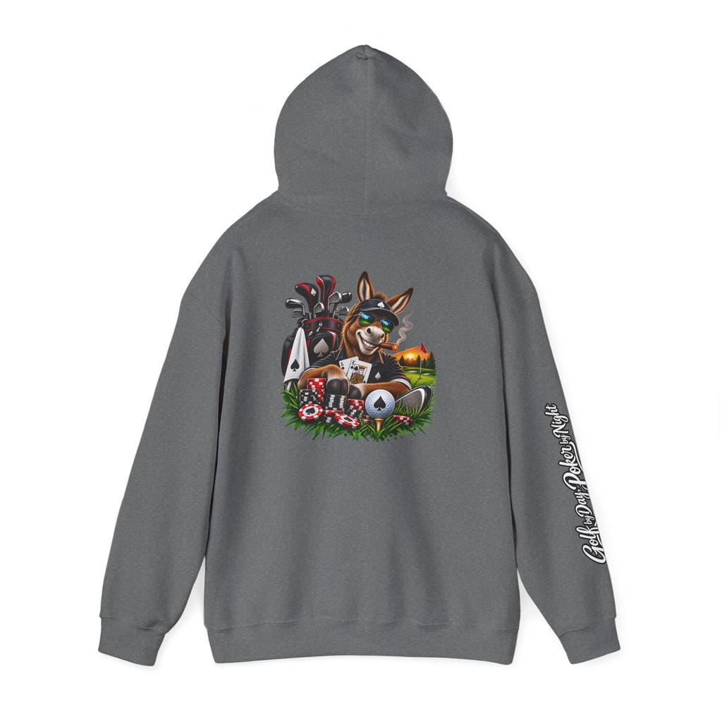 Golf Caddy/Poker Donkey Hoodie — Graphic Sleeve Script