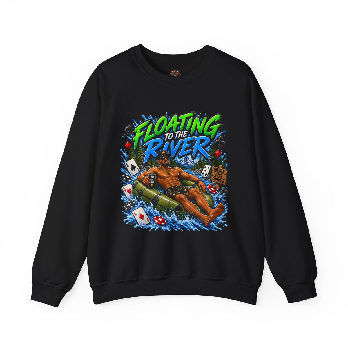 Crewneck Sweatshirt — "Floating to the River" Graphic Relaxed River Tubing Tee