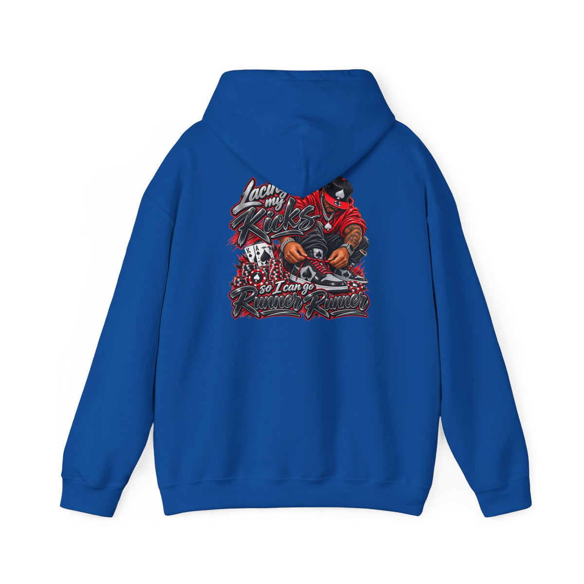 Runner Runner Graphic Hoodie — Vintage Script Poker Street-Art Back