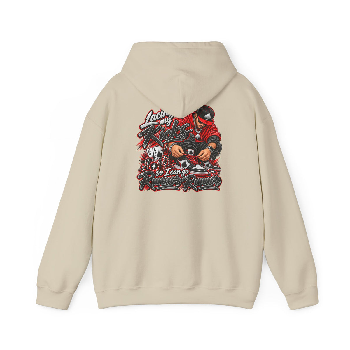 Poker-Inspired Streetwear Lace-up Graphic Hoodie