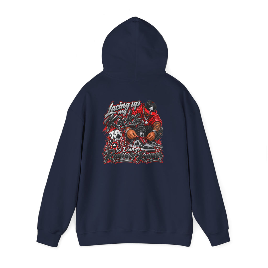 Runner Runner Graphic Hoodie — Vintage Script Poker Street-Art Back