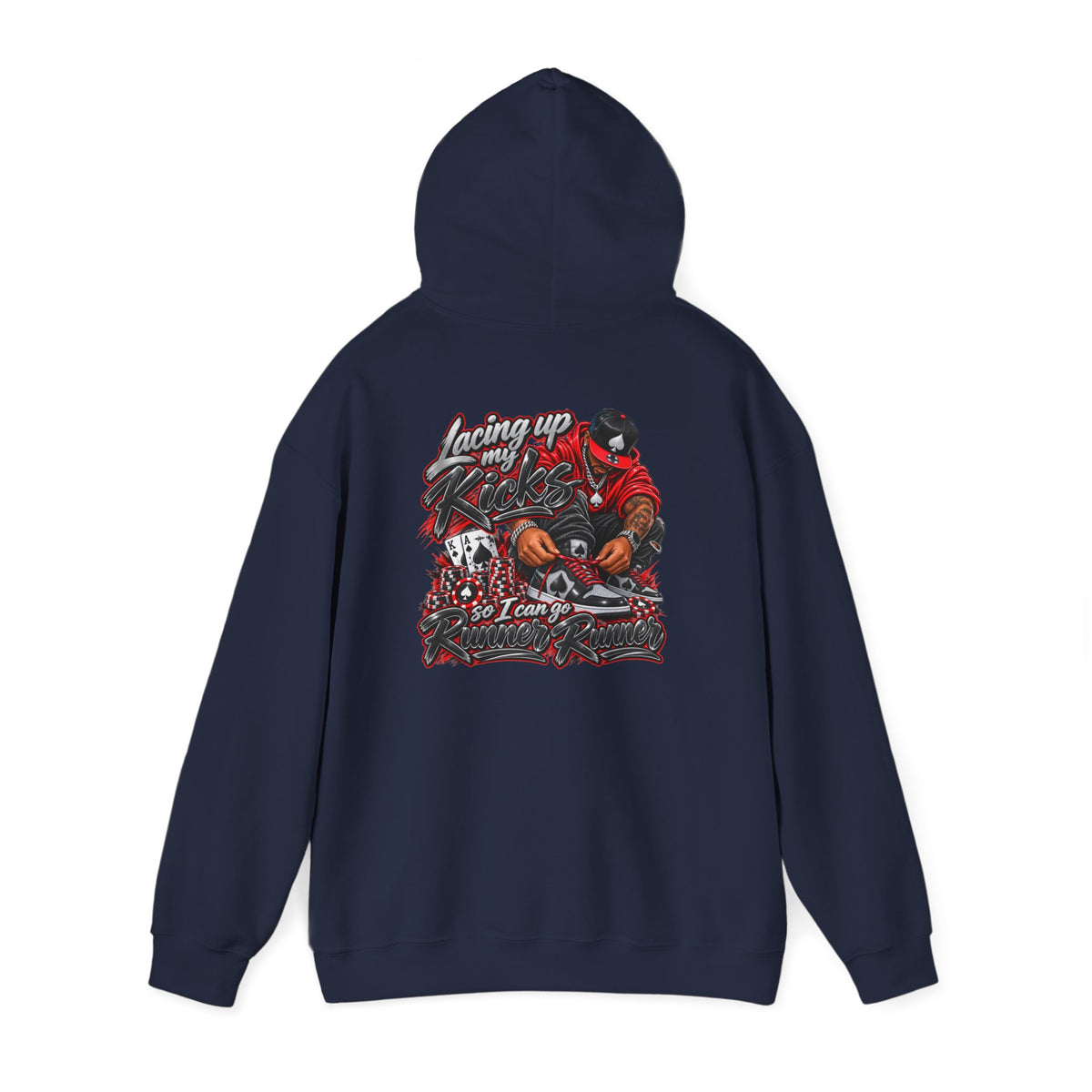 Runner Runner Graphic Hoodie — Vintage Script Poker Street-Art Back