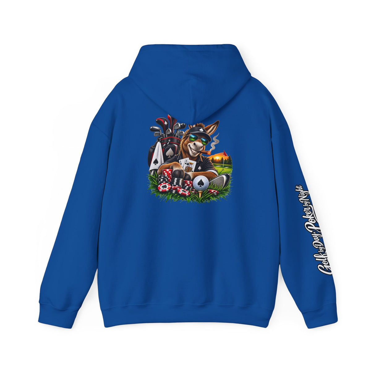 Golf Caddy/Poker Donkey Hoodie — Graphic Sleeve Script