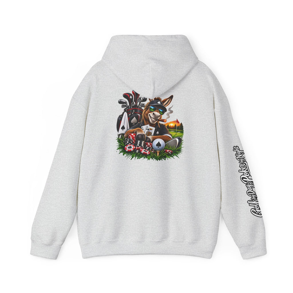 Golf Caddy/Poker Donkey Hoodie — Graphic Sleeve Script