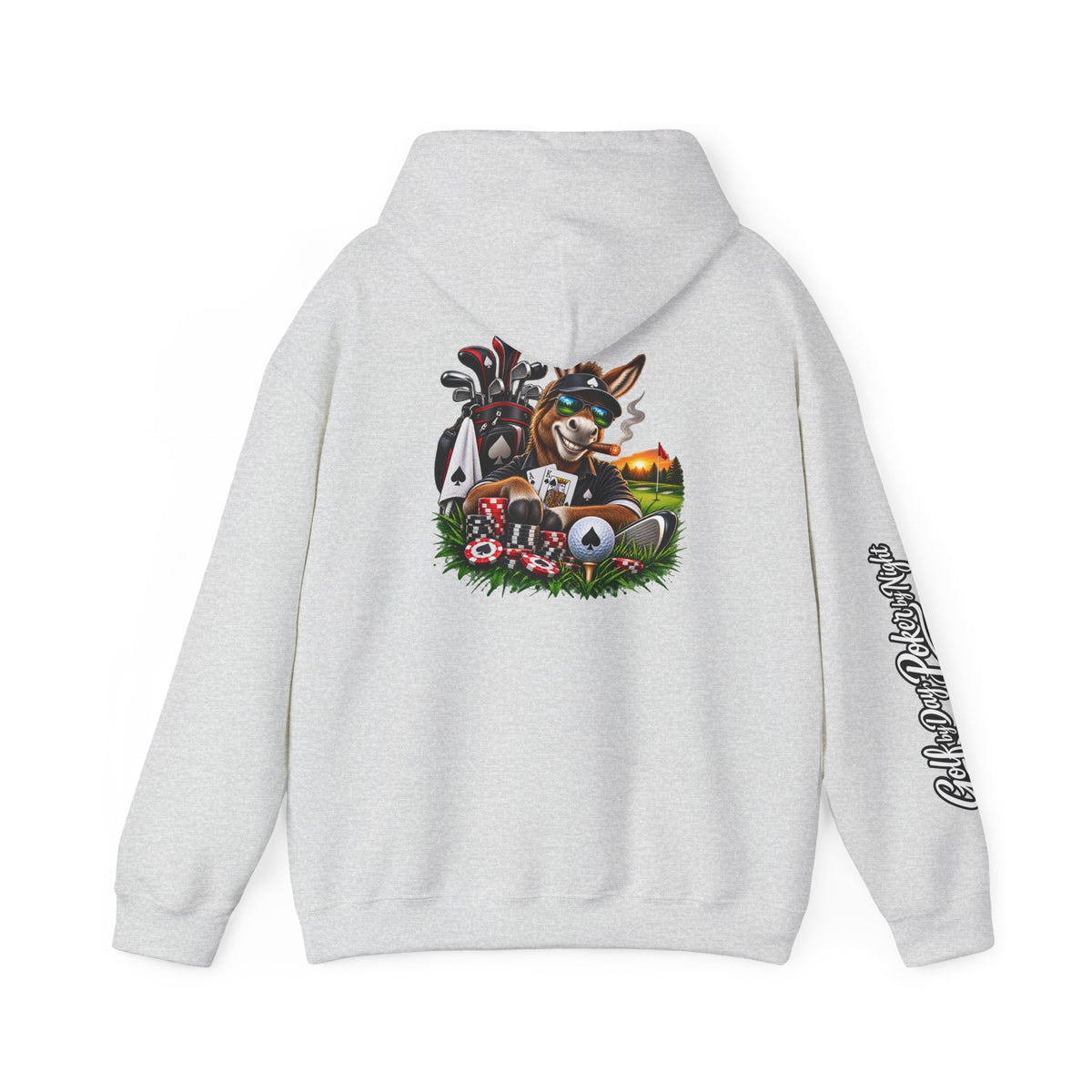 Golf Caddy/Poker Donkey Hoodie — Graphic Sleeve Script