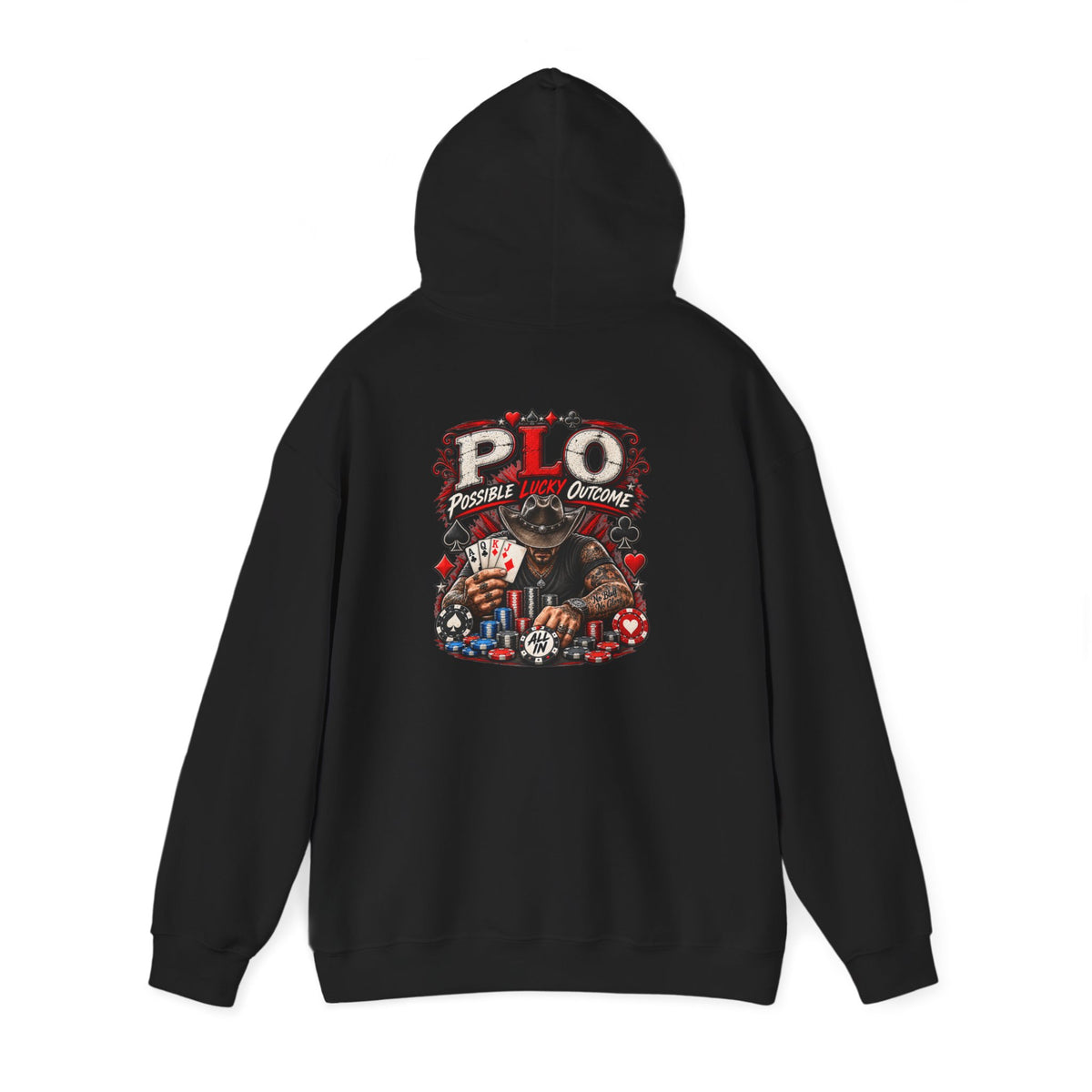 P.L.O. Pot-Limit Omaha Graphic Hooded Sweatshirt-"Professional Luck Observer"
