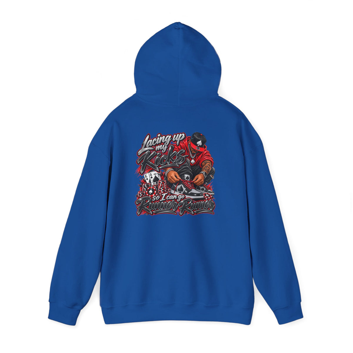 Runner Runner Graphic Hoodie — Vintage Script Poker Street-Art Back