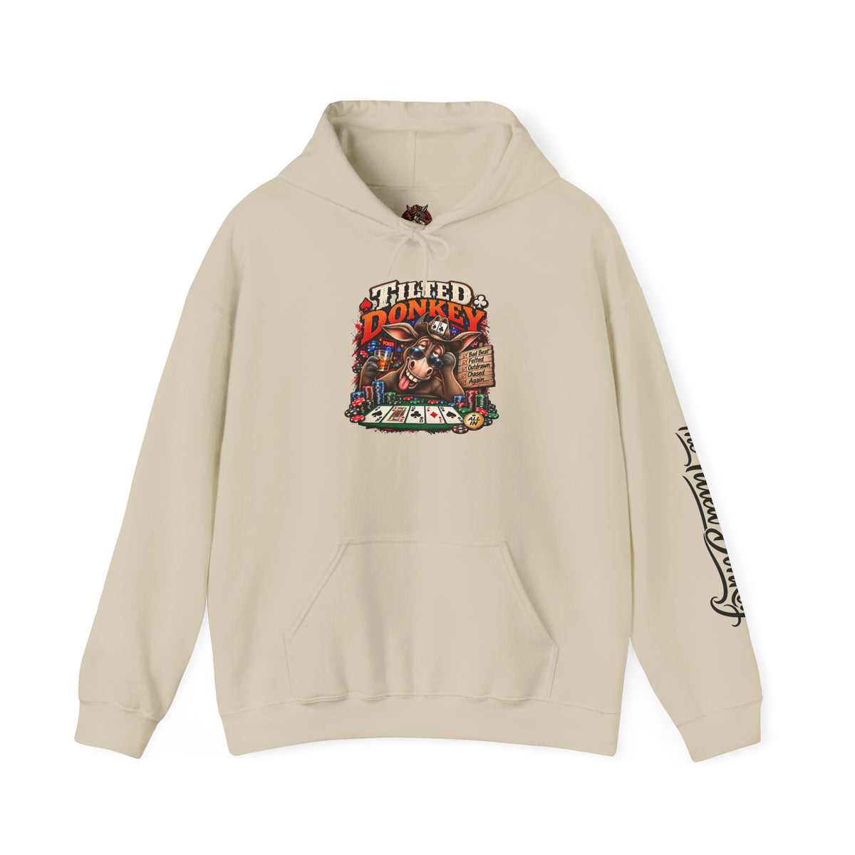 Vintage Tilted Donkey Poker Graphic Hooded Sweatshirt