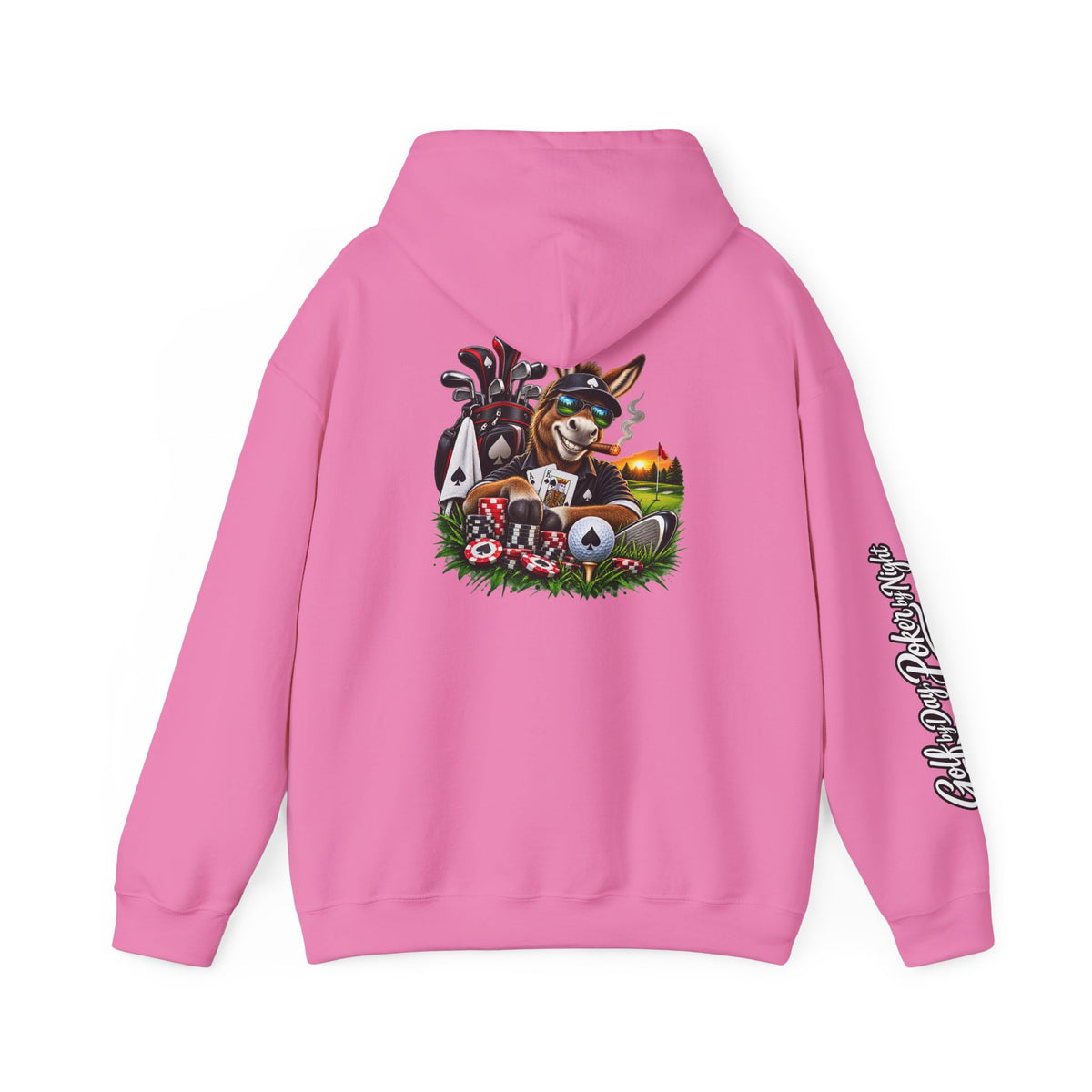 Golf Caddy/Poker Donkey Hoodie — Graphic Sleeve Script