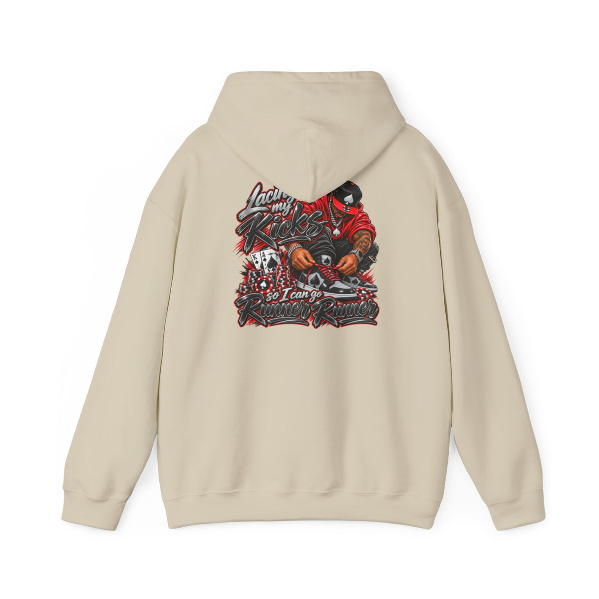 Runner Runner Graphic Hoodie — Vintage Script Poker Street-Art Back