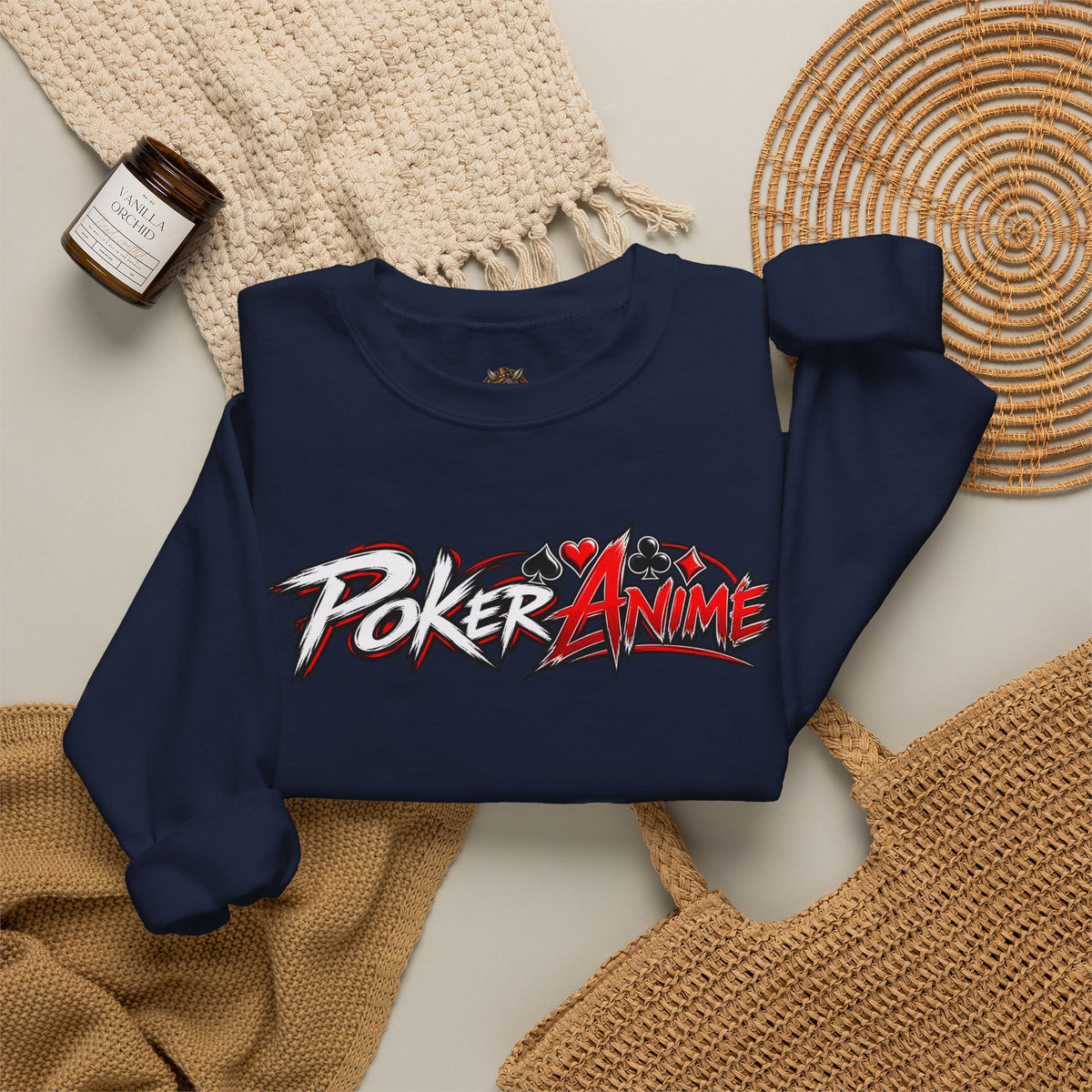 Poker Anime Crewneck Sweatshirt — "Play the Player, Not Your Cards" Graphic