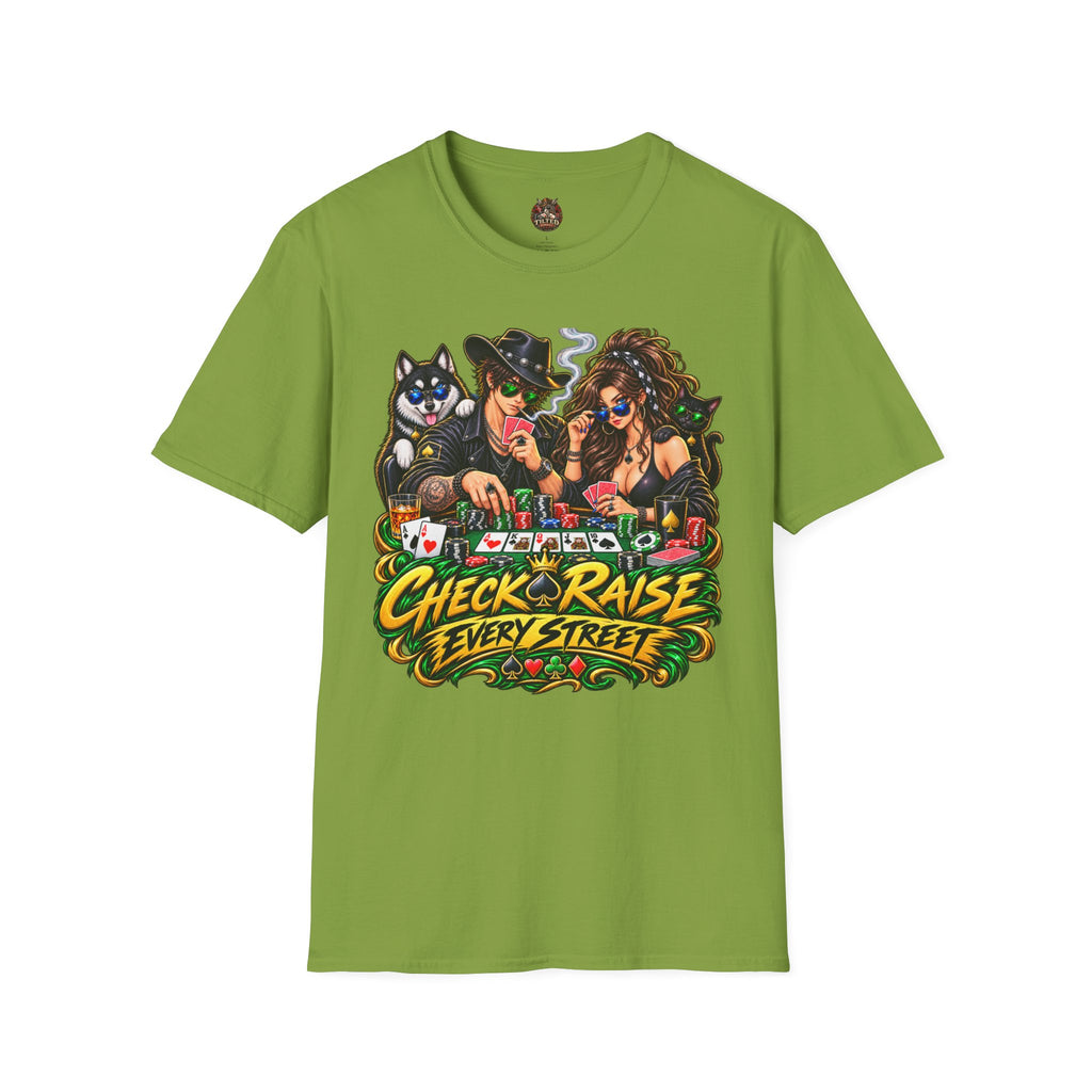 Poker Night Graphic T‑Shirt — "Check Raise Every Street"