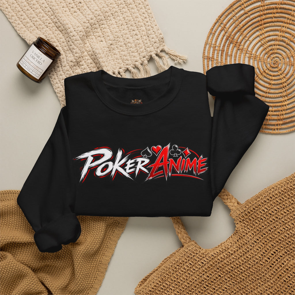 Poker Anime Crewneck Sweatshirt — "Play the Player, Not Your Cards" Graphic