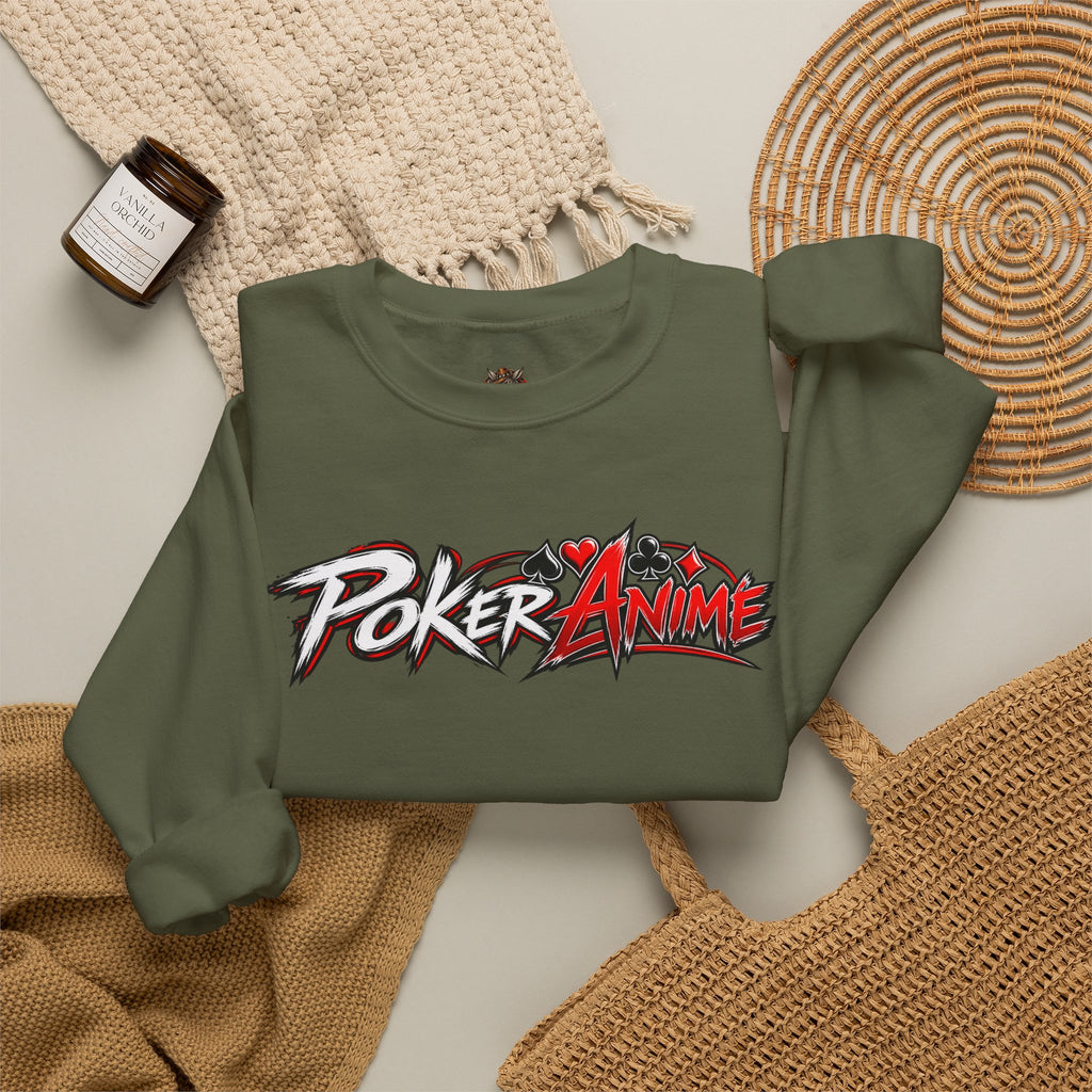 Poker Anime Crewneck Sweatshirt — "Play the Player, Not Your Cards" Graphic