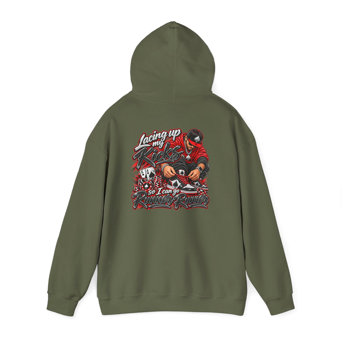 Poker-Inspired Streetwear Lace-up Graphic Hoodie