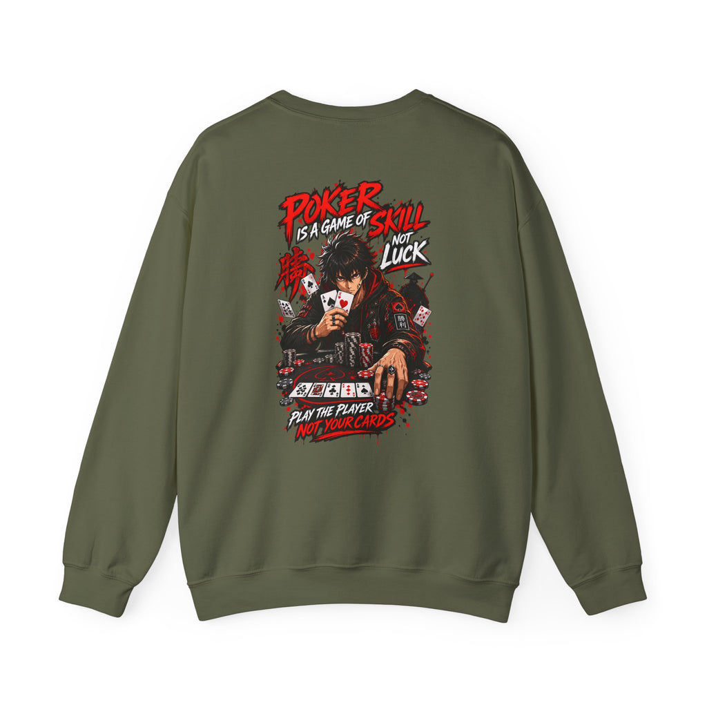 Poker Anime Crewneck Sweatshirt — "Play the Player, Not Your Cards" Graphic