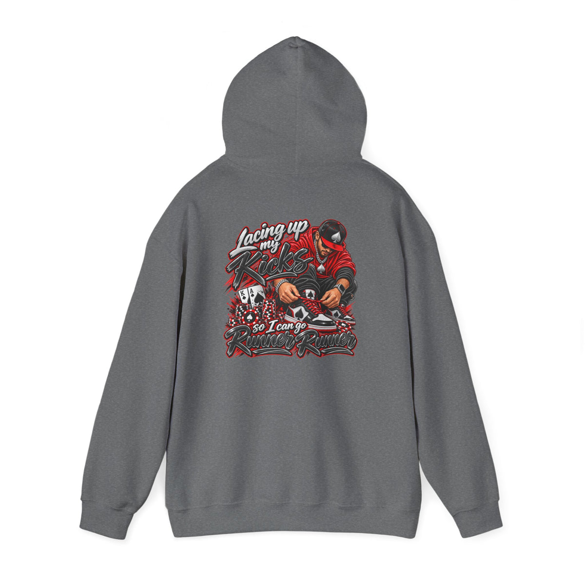 Poker-Inspired Streetwear Lace-up Graphic Hoodie