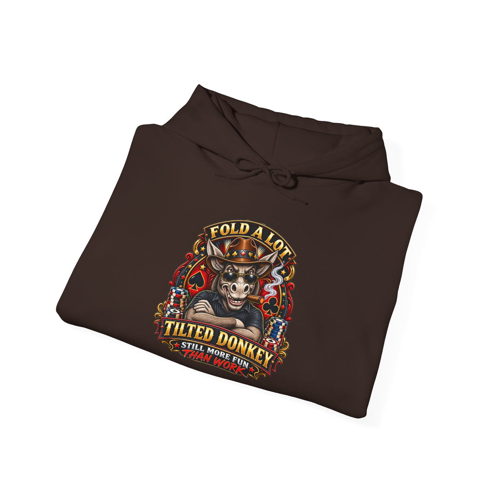 Tilted Donkey Graphic Hoodie — Fold a Lot Poker Design