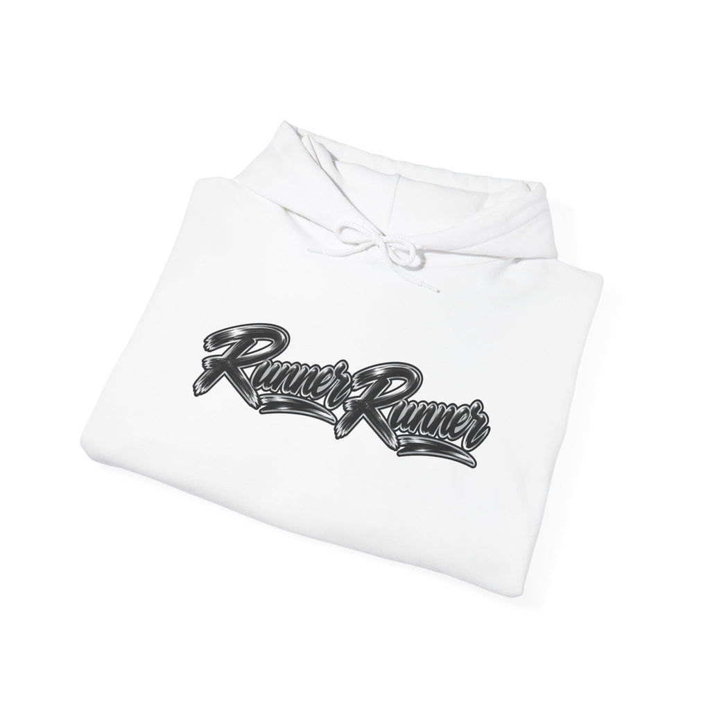 Runner Runner Graphic Hoodie — Vintage Script Poker Street-Art Back