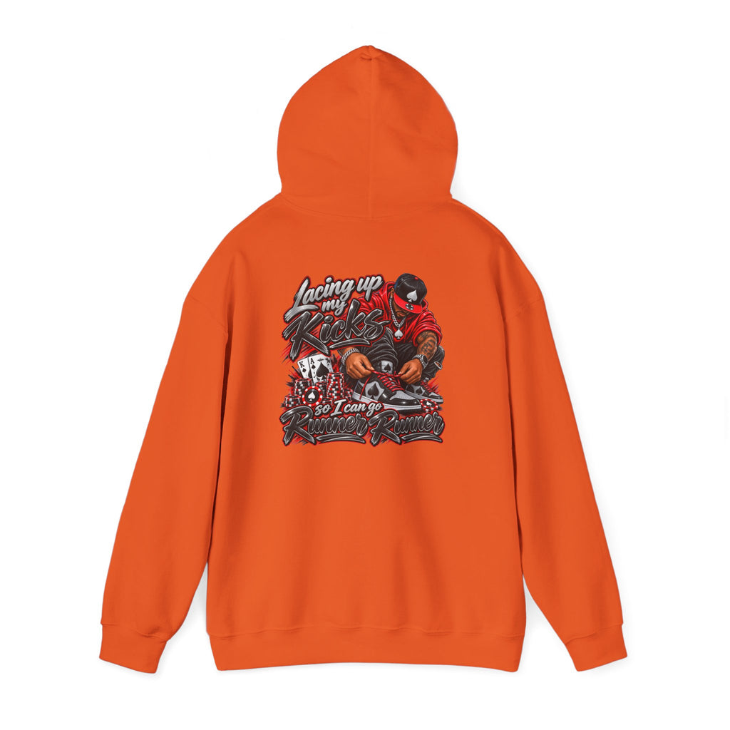 Runner Runner Graphic Hoodie — Vintage Script Poker Street-Art Back