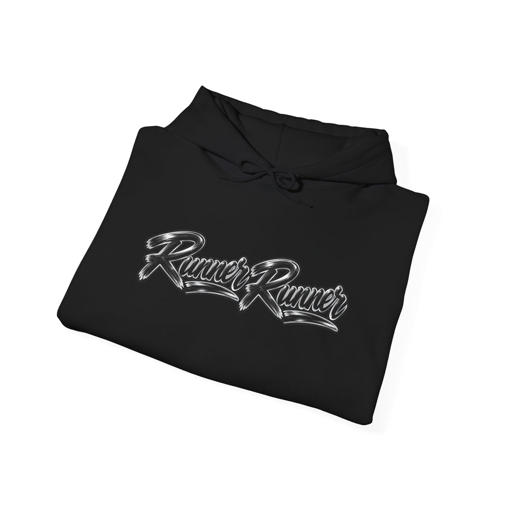 Runner Runner Graphic Hoodie — Vintage Script Poker Street-Art Back