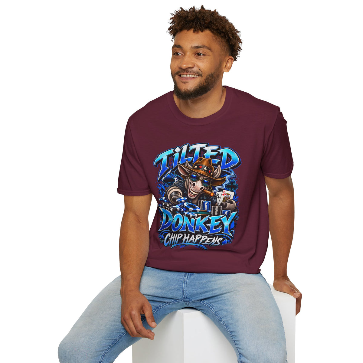 Tilted Donkey Chip Happens Graphic T-Shirt