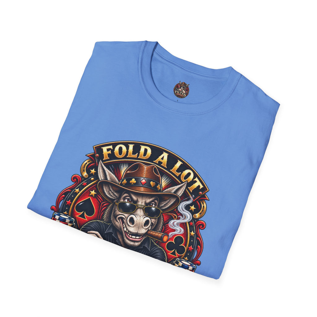 Tilted Donkey Poker T-Shirt — "Fold a Lot, Tilted Donkey" Graphic Tee