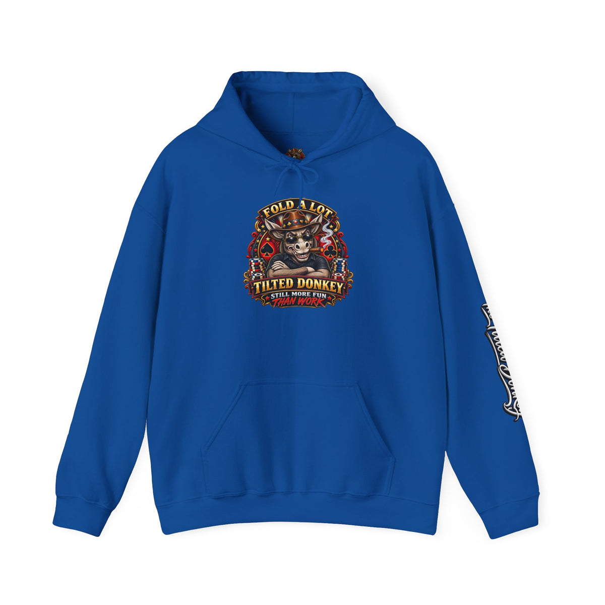 Tilted Donkey Graphic Hoodie — Fold a Lot Poker Design