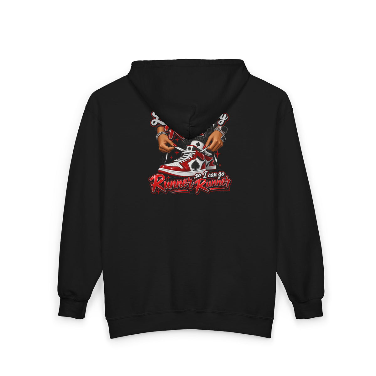 Poker Runner Kicks Zip Hoodie – “Runner Runner” Streetwear Graphic Hoodie