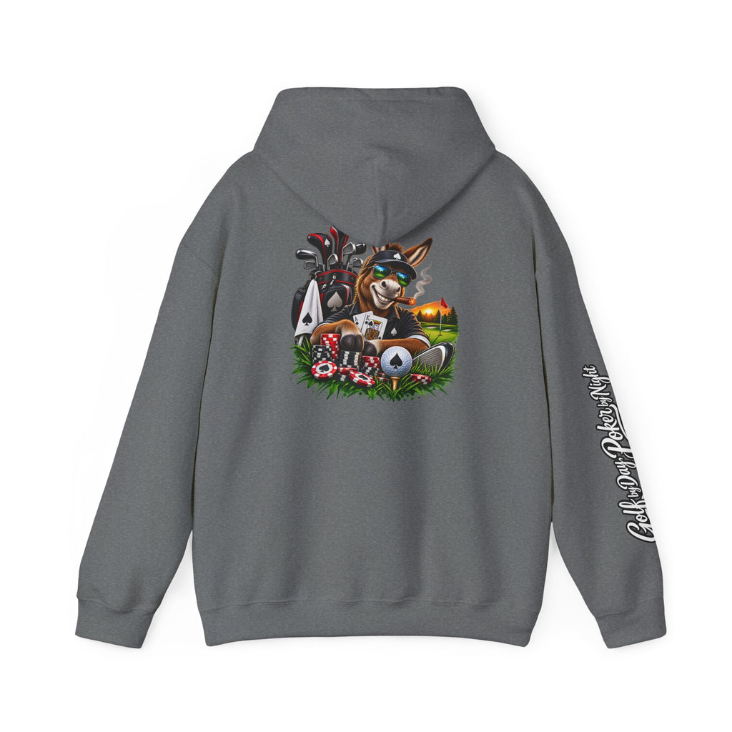 Golf Caddy/Poker Donkey Hoodie — Graphic Sleeve Script