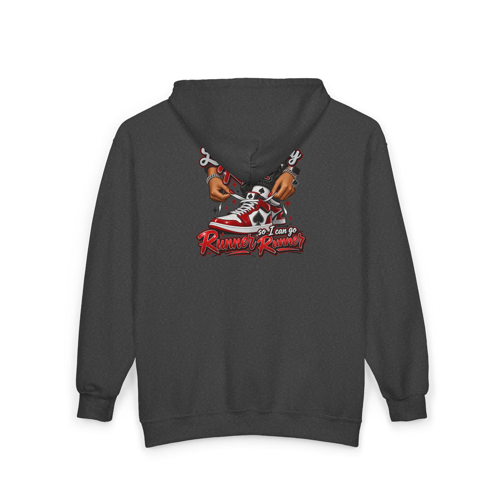 Poker Runner Kicks Zip Hoodie – “Runner Runner” Streetwear Graphic Hoodie