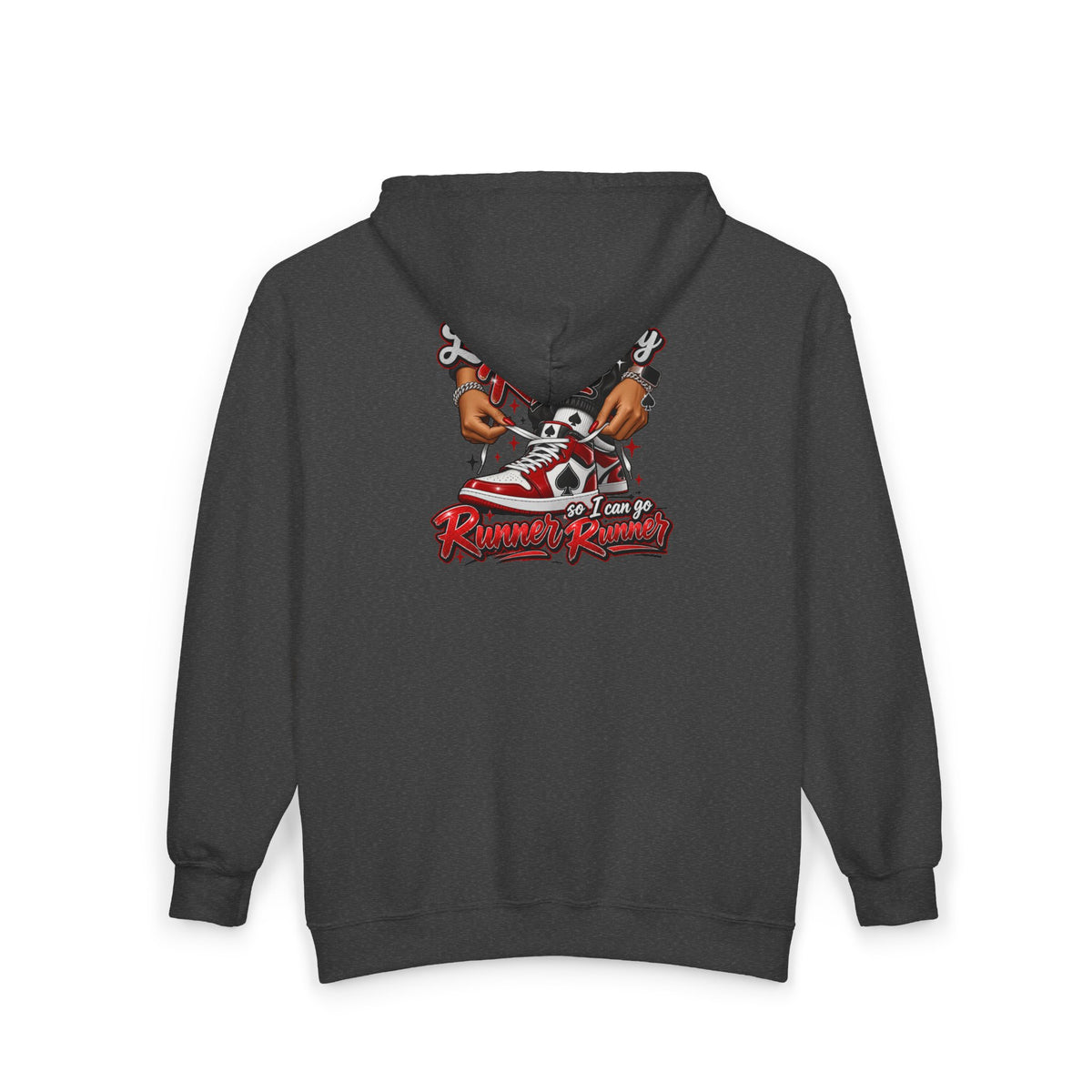 Poker Runner Kicks Zip Hoodie – “Runner Runner” Streetwear Graphic Hoodie