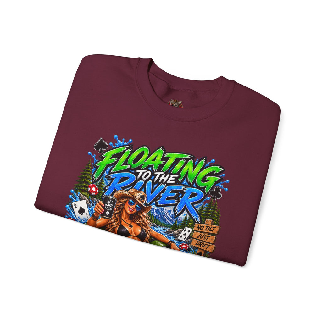 Crewneck Sweatshirt — "Floating to the River" Retro Tube & Poker Graphic