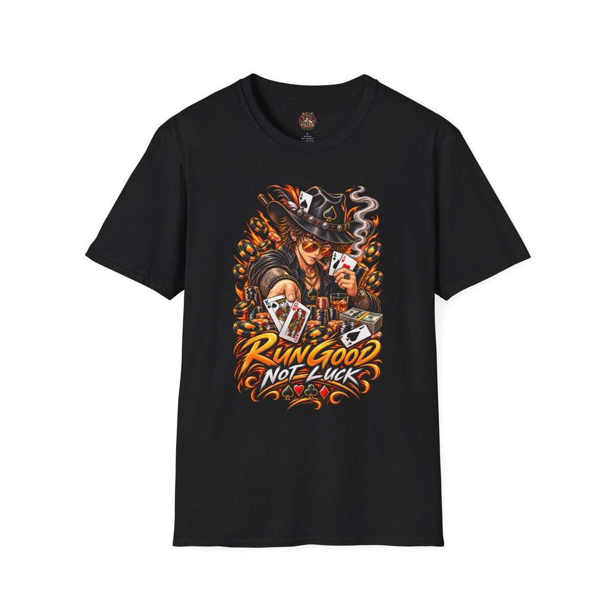 "Run Good, Not Luck" Graphic Anime Poker Tee