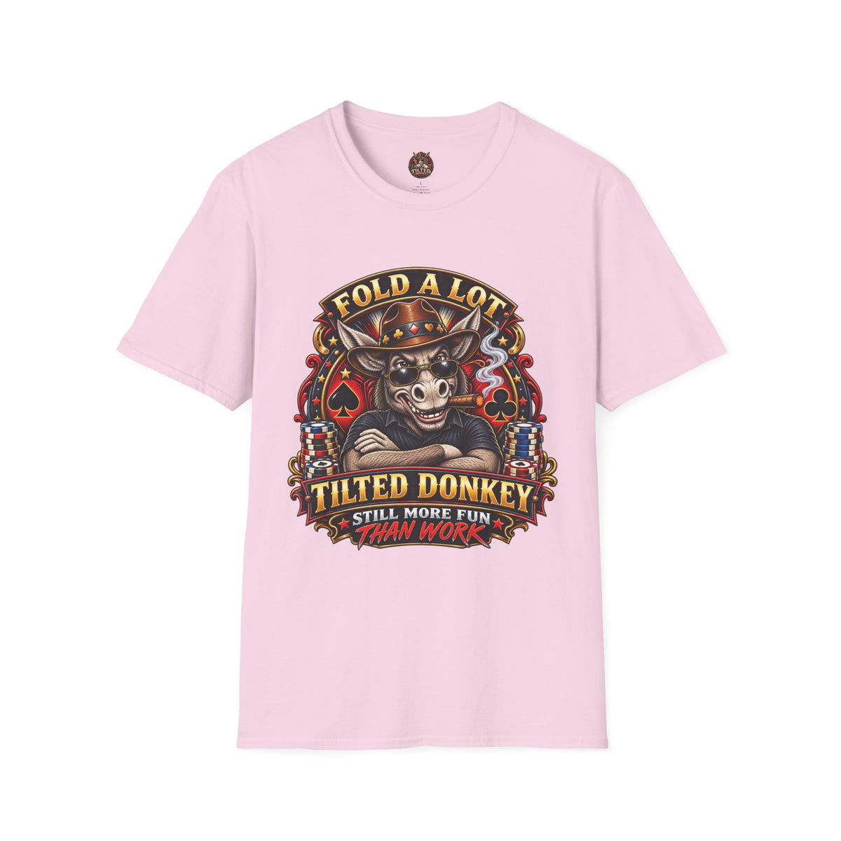 Tilted Donkey Poker T-Shirt — "Fold a Lot, Tilted Donkey" Graphic Tee