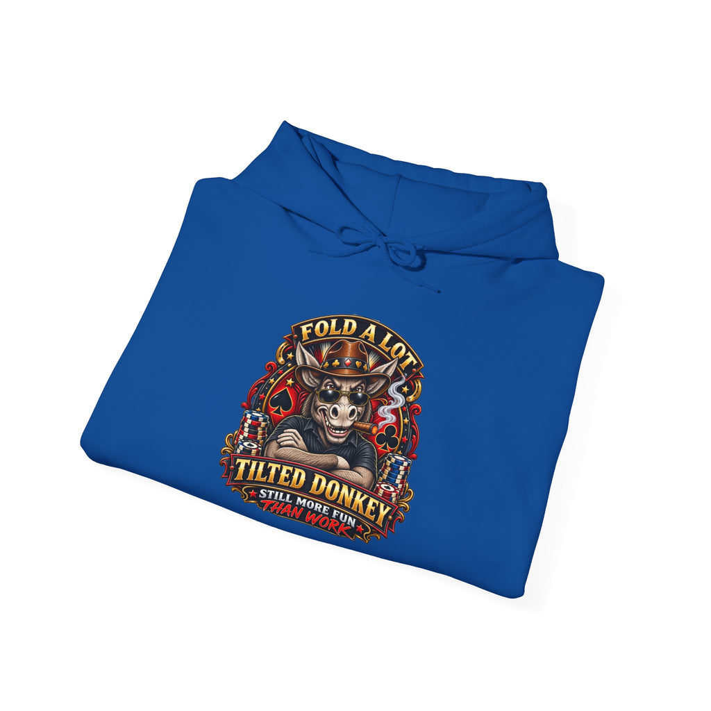 Tilted Donkey Graphic Hoodie — Fold a Lot Poker Design