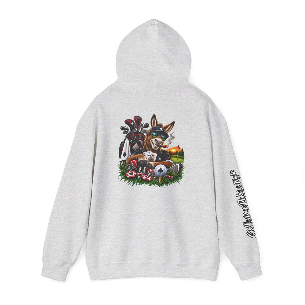 Golf Caddy/Poker Donkey Hoodie — Graphic Sleeve Script