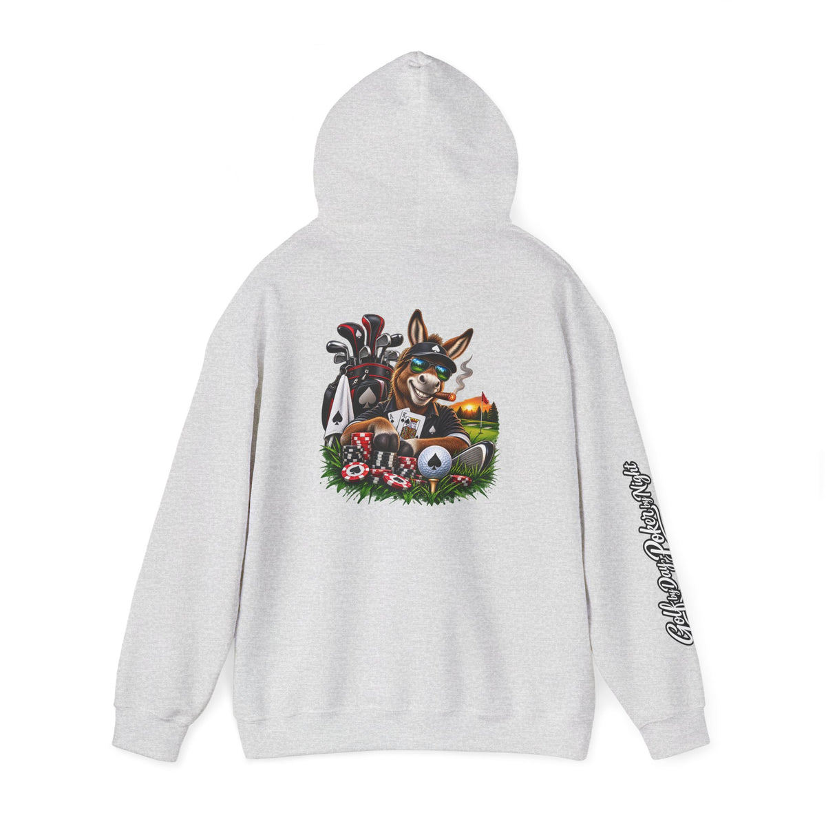 Golf Caddy/Poker Donkey Hoodie — Graphic Sleeve Script