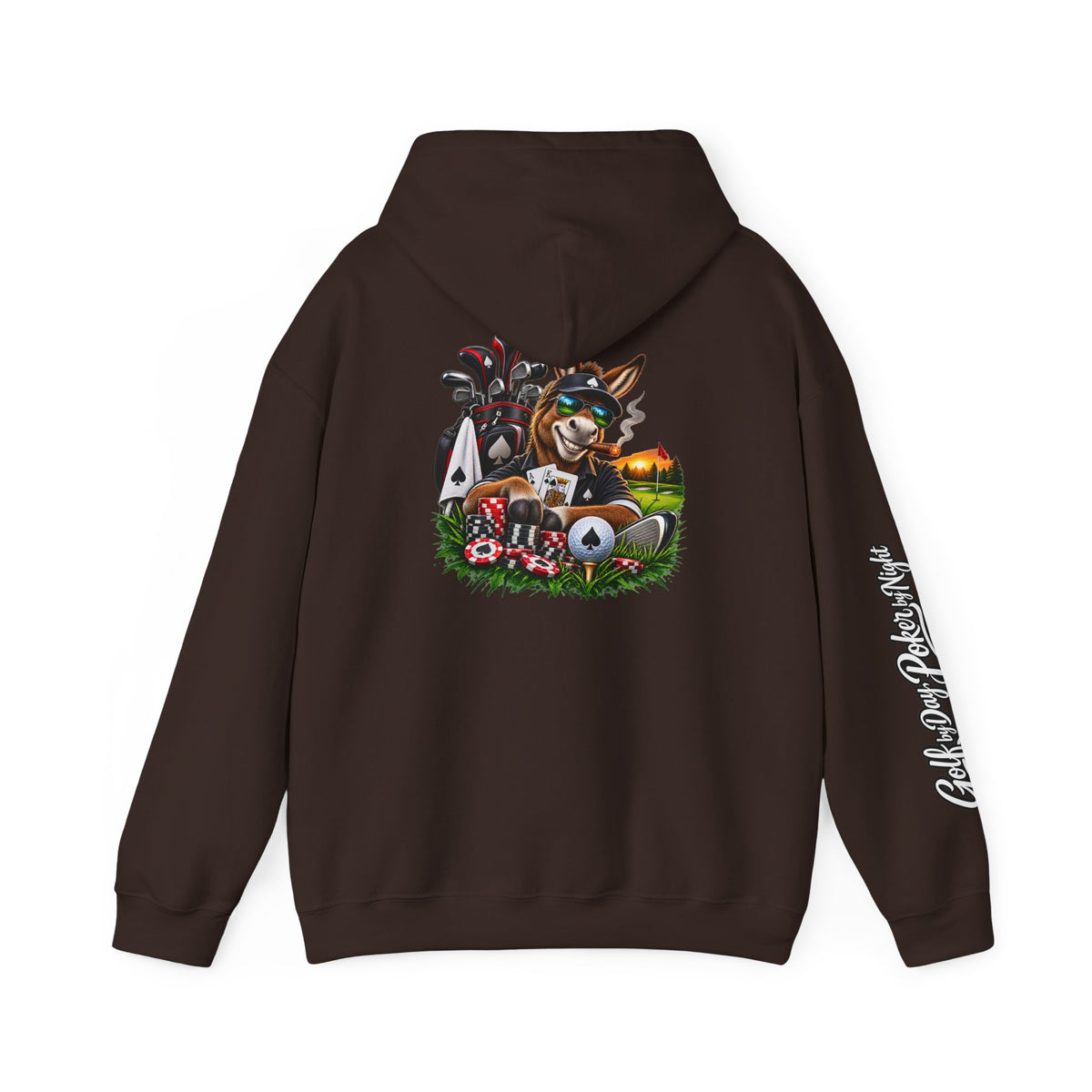 Golf Caddy/Poker Donkey Hoodie — Graphic Sleeve Script