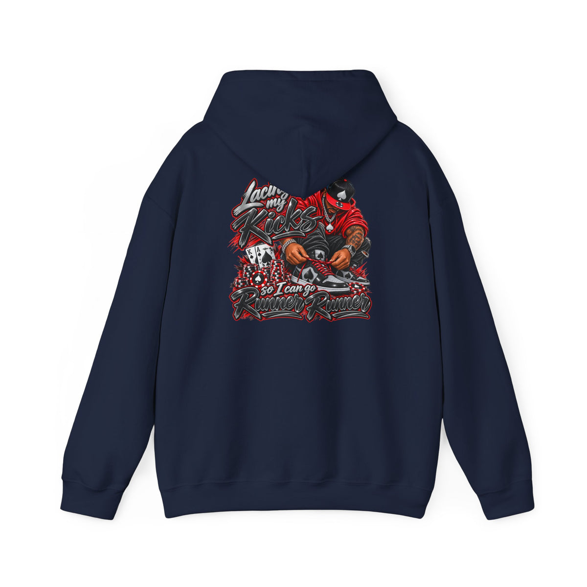 Runner Runner Graphic Hoodie — Vintage Script Poker Street-Art Back