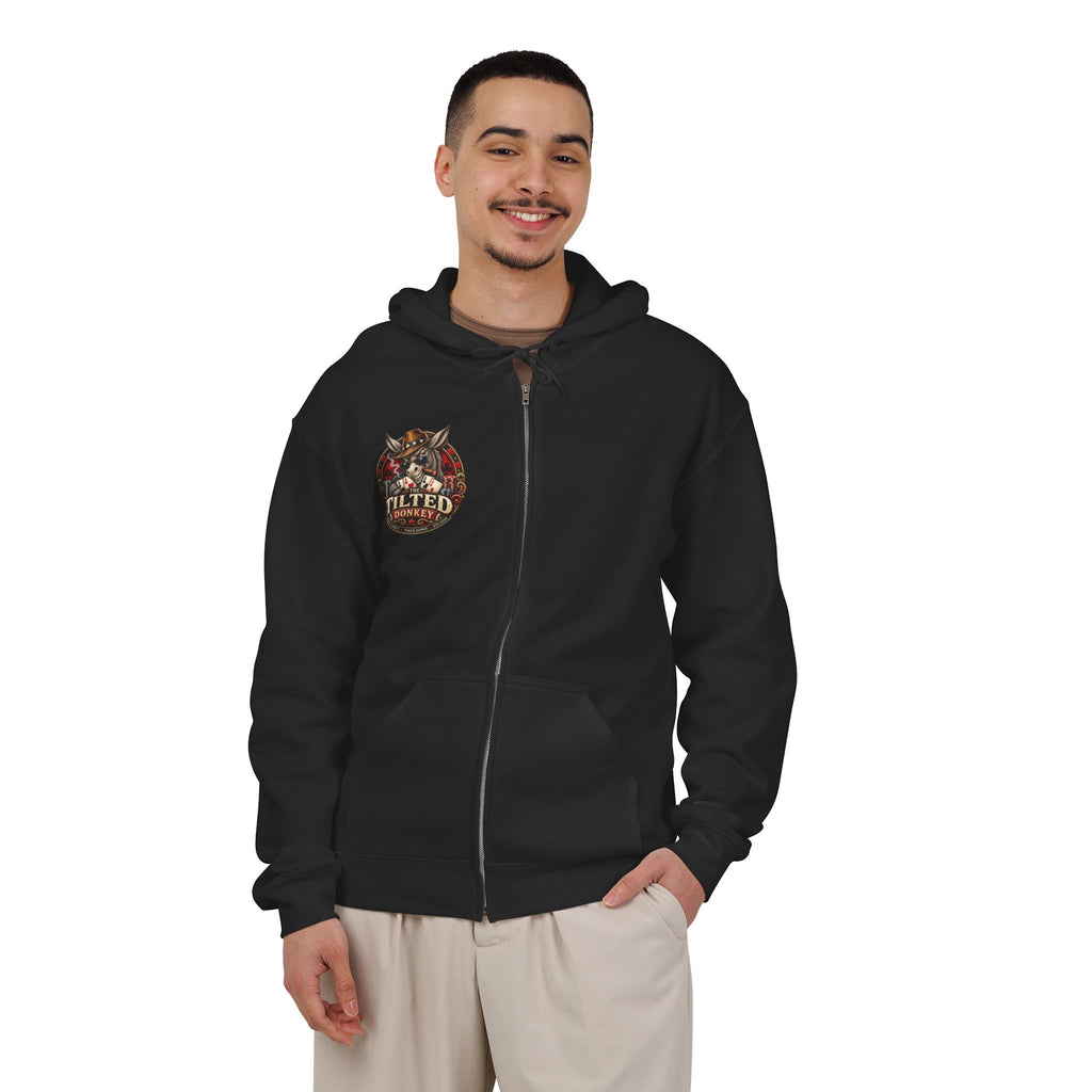 Unisex Heavy Blend™ Brand Label Poker Full Zip Hooded Sweatshirt
