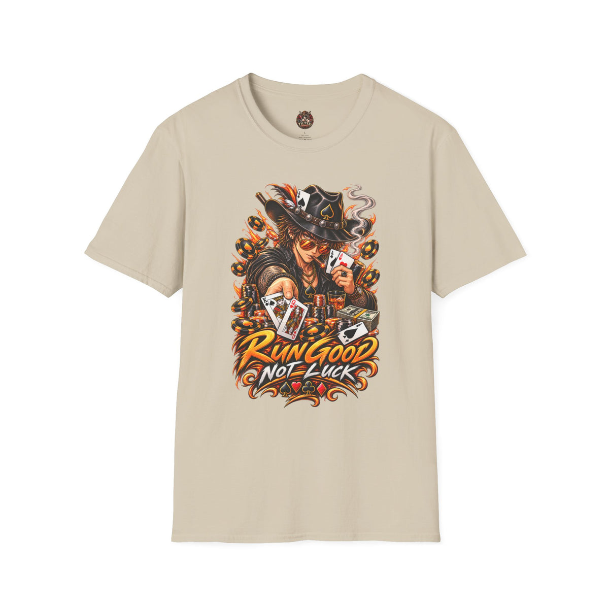 "Run Good, Not Luck" Graphic Anime Poker Tee