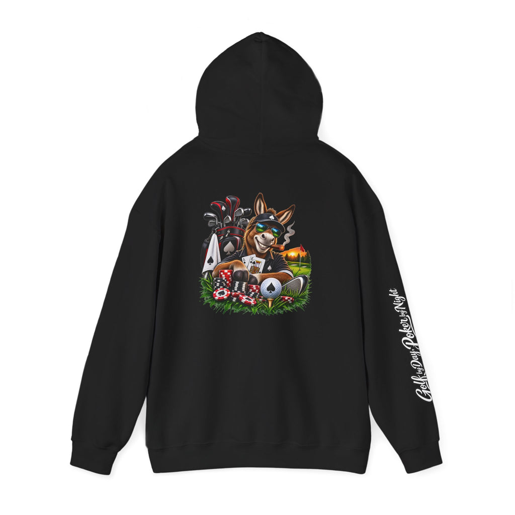 Golf Caddy/Poker Donkey Hoodie — Graphic Sleeve Script