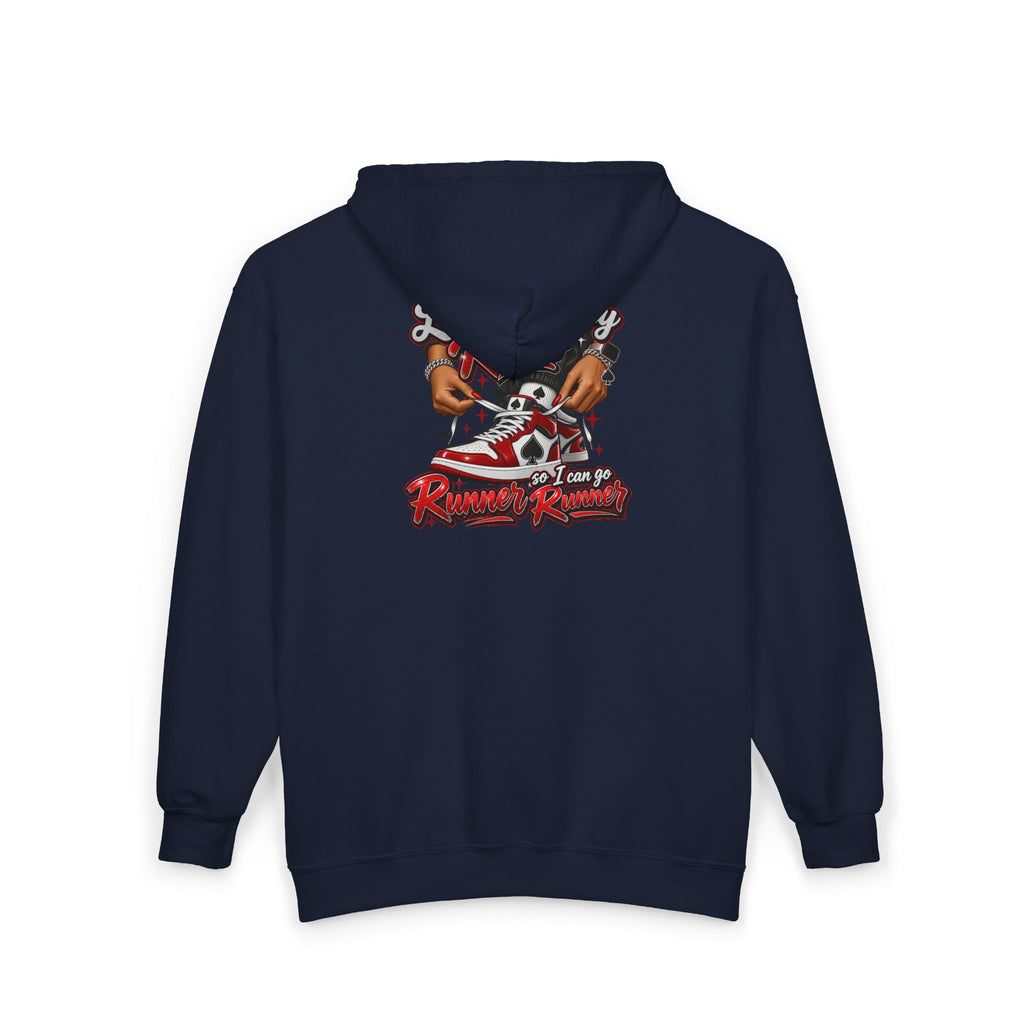 Poker Runner Kicks Zip Hoodie – “Runner Runner” Streetwear Graphic Hoodie