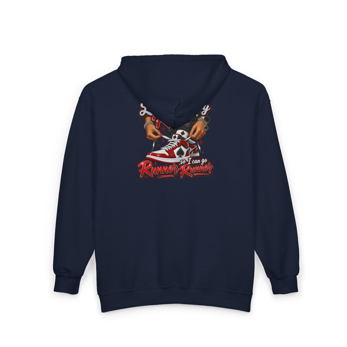 Poker Runner Kicks Zip Hoodie – “Runner Runner” Streetwear Graphic Hoodie