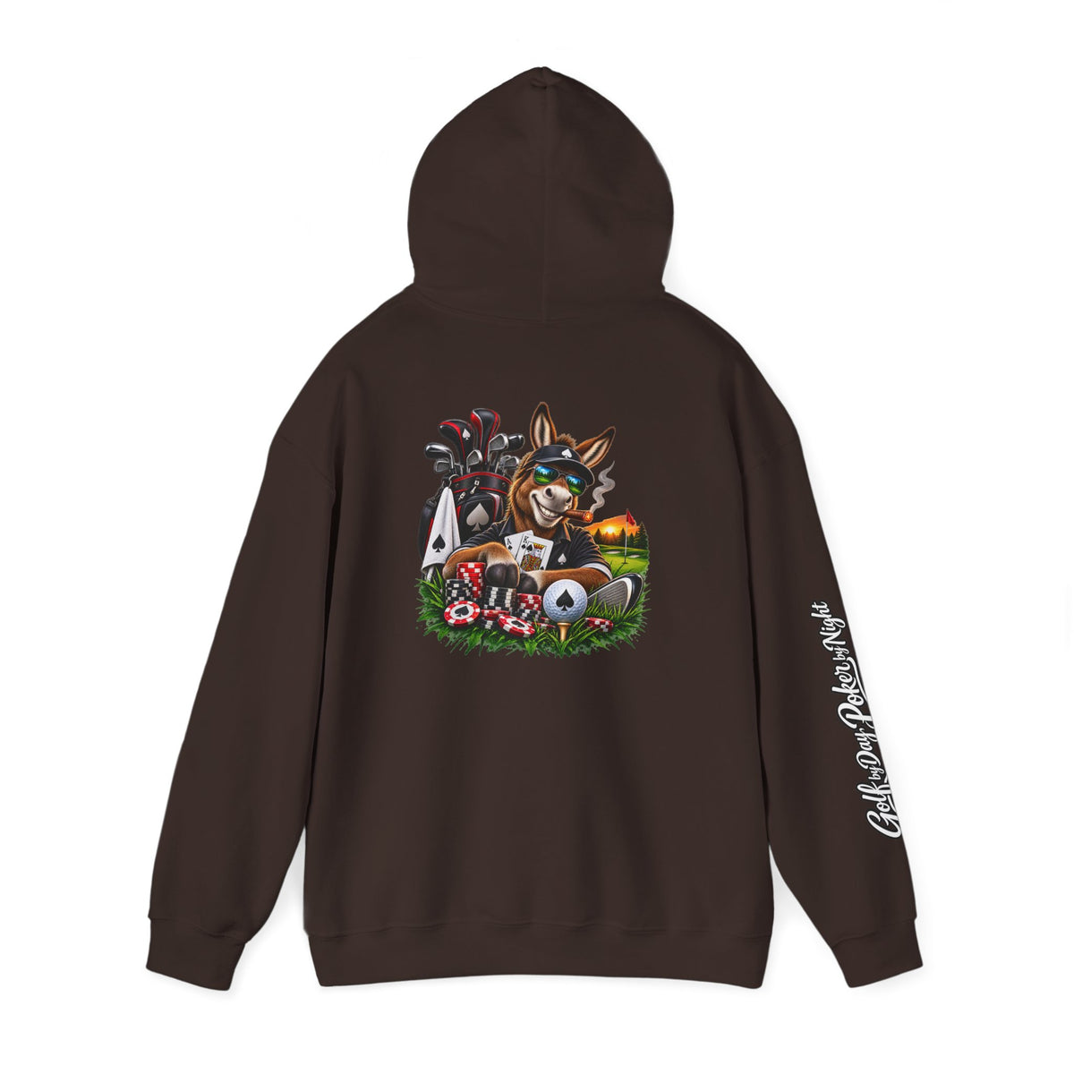 Golf Caddy/Poker Donkey Hoodie — Graphic Sleeve Script